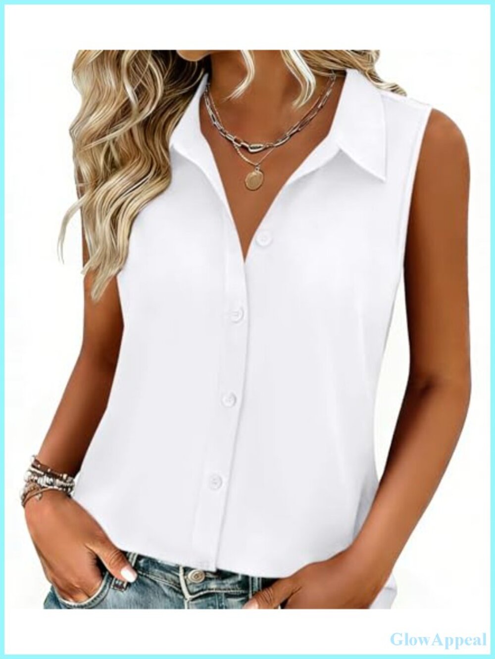 Zeagoo Sleeveless Button Down Collared Business Casual Blouse